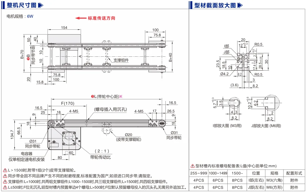 同步带输送机｜挡边导正｜双槽型材｜头部驱动10mm带宽双列型(Ø30) 尺寸图