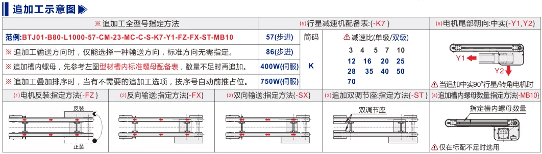同步带输送机｜挡边导正｜三槽型材｜头部驱动20mm带宽双列型(Ø50) 追加工